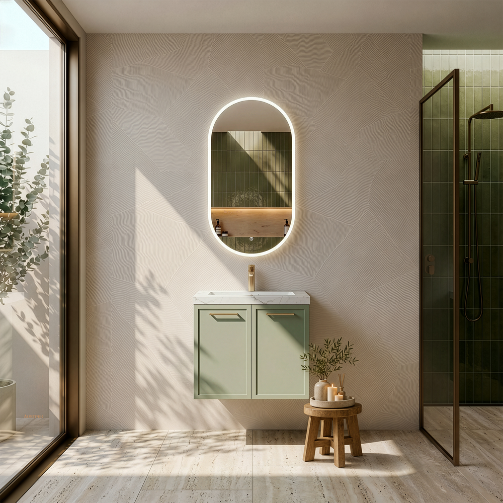 LUKKA KINGSLEY FEDERATION OLIVE GREEN 600MM SINGLE BOWL WALL HUNG VANITY