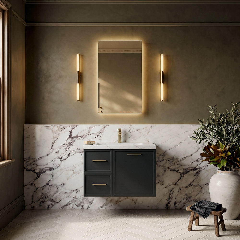LUKKA KINGSLEY FEDERATION MATTE BLACK 750MM SINGLE BOWL WALL HUNG VANITY (AVAILABLE IN LEFT HAND DRAWER AND RIGHT HAND DRAWER)