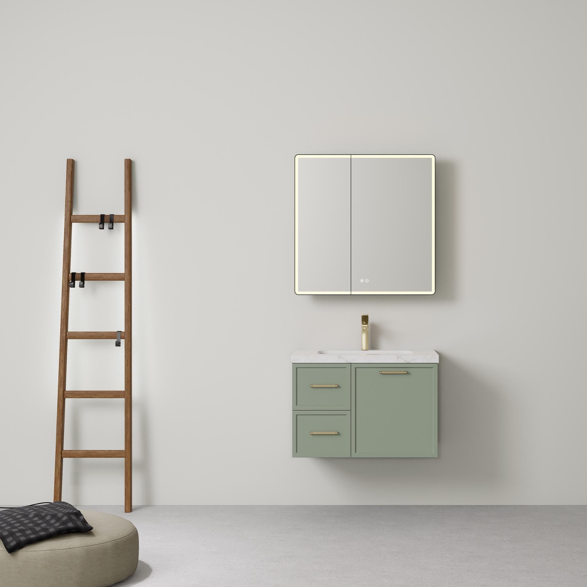 LUKKA KINGSLEY FEDERATION OLIVE GREEN 750MM SINGLE BOWL WALL HUNG VANITY (AVAILABLE IN LEFT HAND DRAWER AND RIGHT HAND DRAWER)