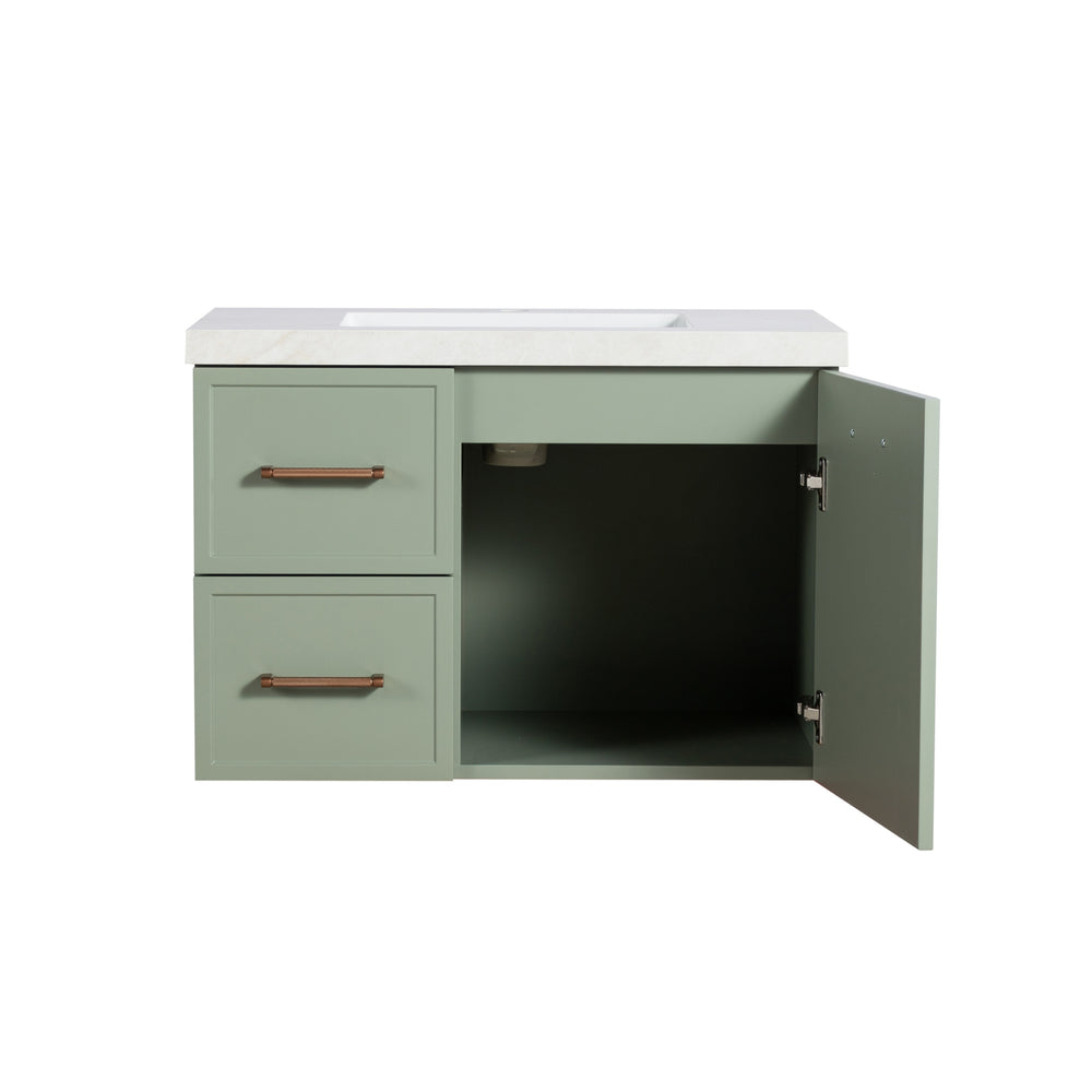 LUKKA KINGSLEY FEDERATION OLIVE GREEN 750MM SINGLE BOWL WALL HUNG VANITY (AVAILABLE IN LEFT HAND DRAWER AND RIGHT HAND DRAWER)
