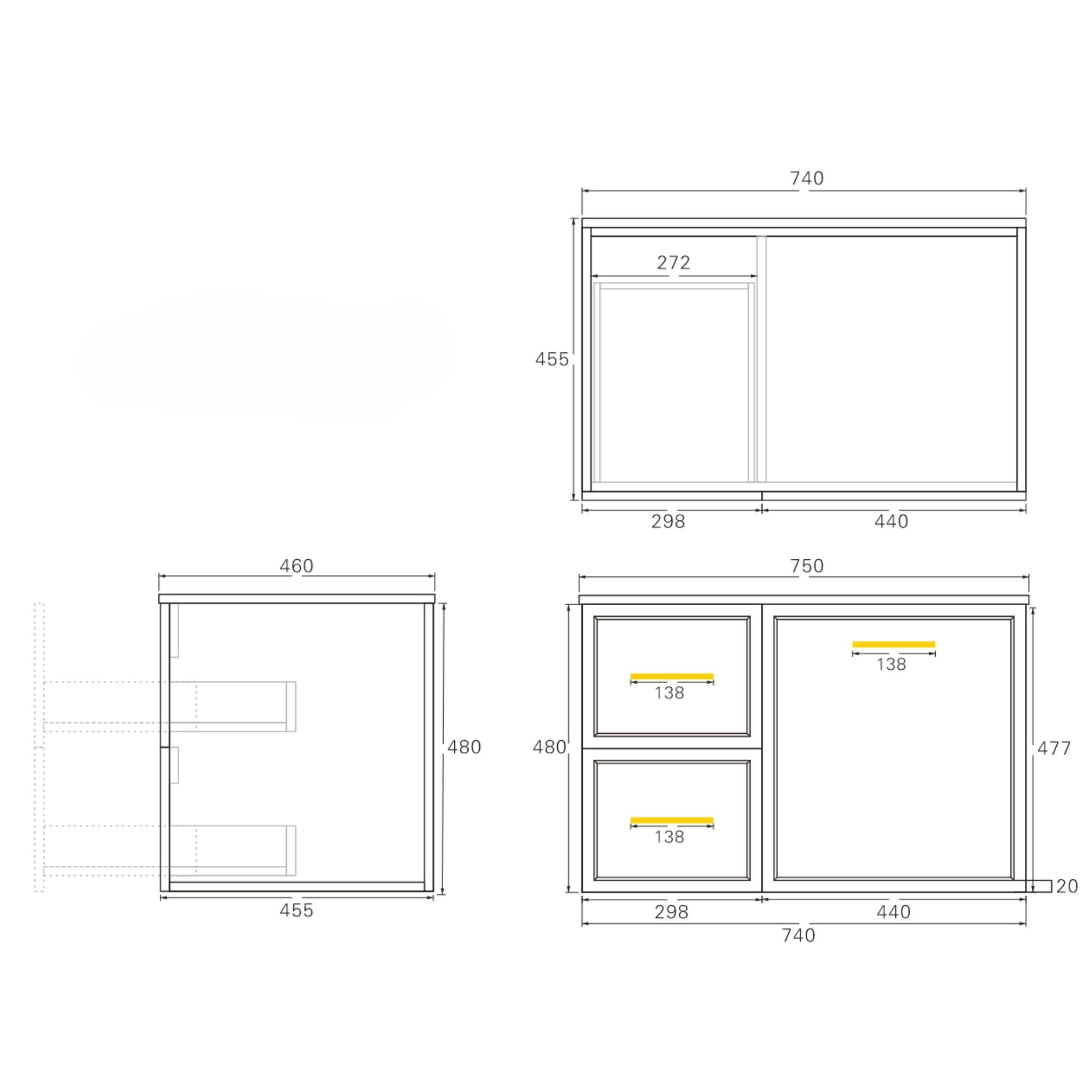 LUKKA KINGSLEY FEDERATION MATTE BLACK 750MM SINGLE BOWL WALL HUNG VANITY (AVAILABLE IN LEFT HAND DRAWER AND RIGHT HAND DRAWER)