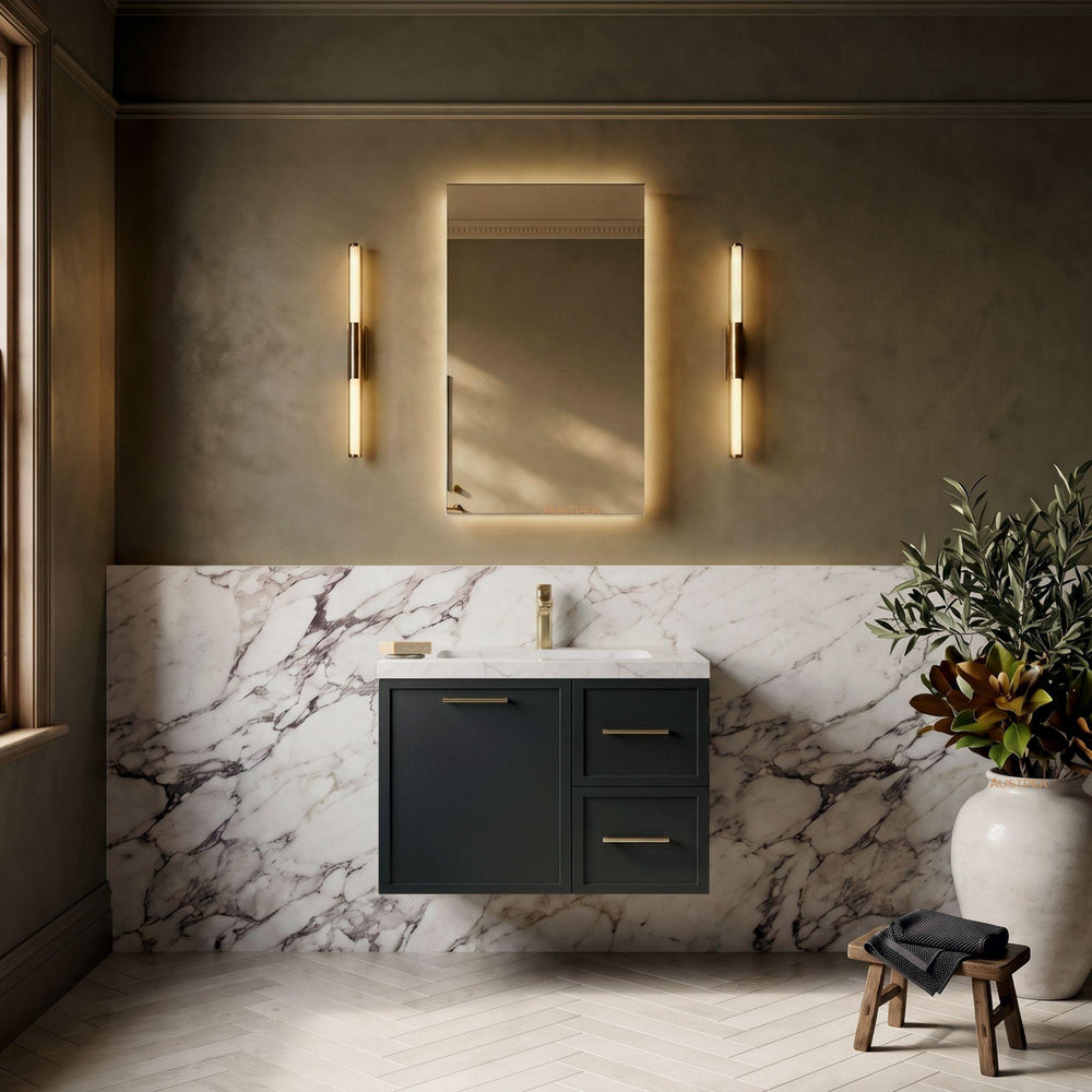 LUKKA KINGSLEY FEDERATION MATTE BLACK 750MM SINGLE BOWL WALL HUNG VANITY (AVAILABLE IN LEFT HAND DRAWER AND RIGHT HAND DRAWER)
