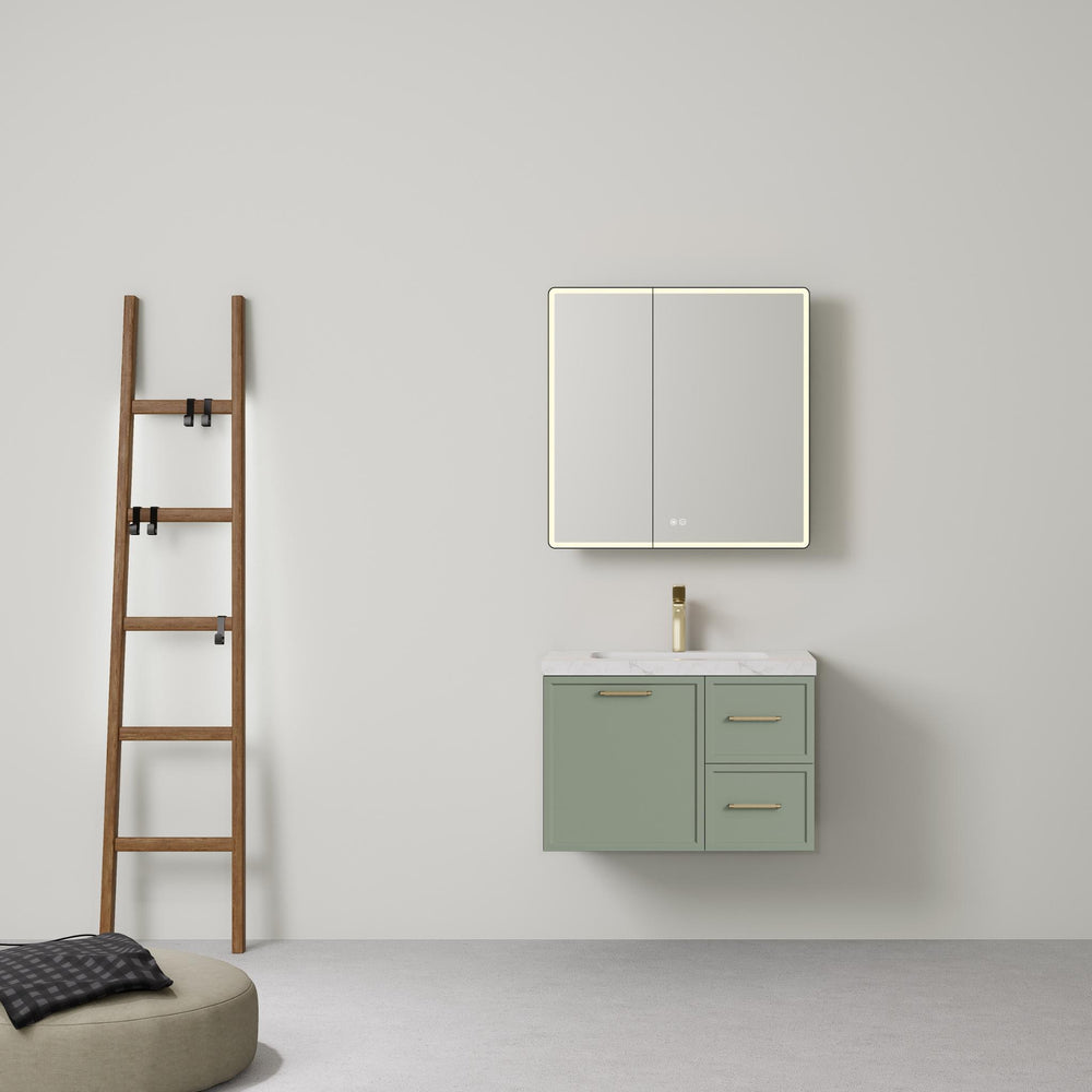 LUKKA KINGSLEY FEDERATION OLIVE GREEN 750MM SINGLE BOWL WALL HUNG VANITY (AVAILABLE IN LEFT HAND DRAWER AND RIGHT HAND DRAWER)