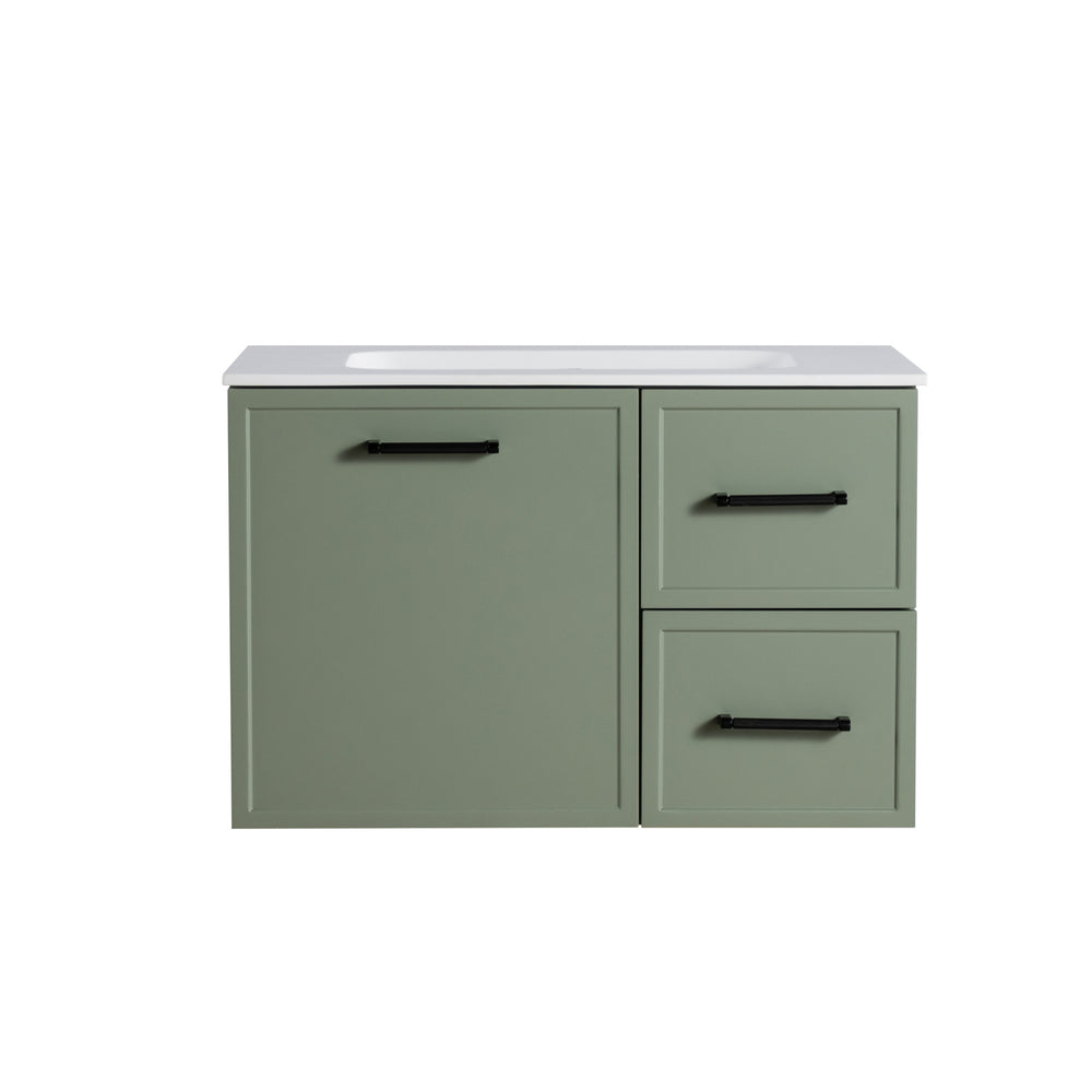 LUKKA KINGSLEY FEDERATION OLIVE GREEN 750MM SINGLE BOWL WALL HUNG VANITY (AVAILABLE IN LEFT HAND DRAWER AND RIGHT HAND DRAWER)
