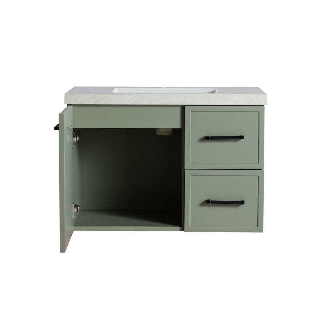 LUKKA KINGSLEY FEDERATION OLIVE GREEN 750MM SINGLE BOWL WALL HUNG VANITY (AVAILABLE IN LEFT HAND DRAWER AND RIGHT HAND DRAWER)