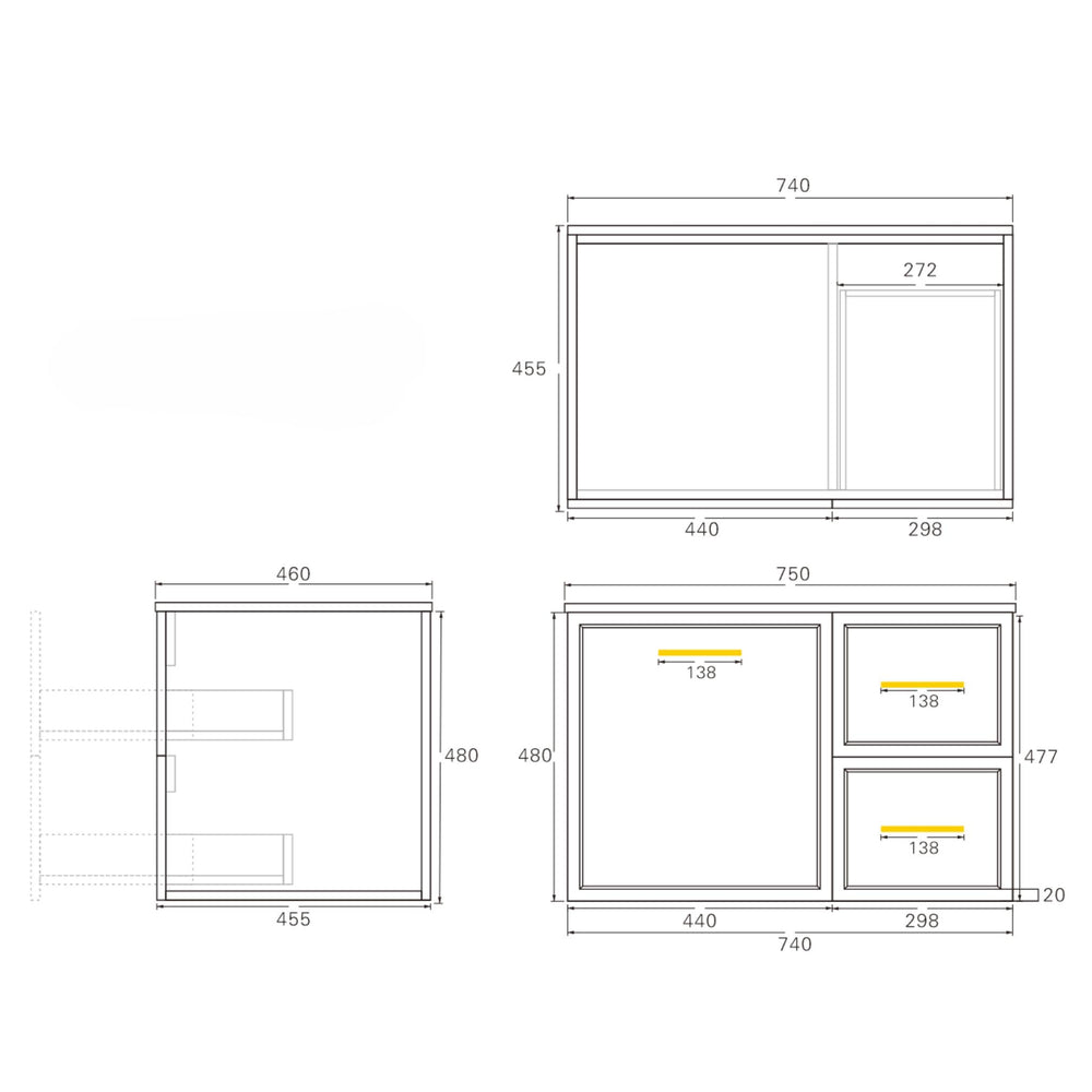 LUKKA KINGSLEY FEDERATION OLIVE GREEN 750MM SINGLE BOWL WALL HUNG VANITY (AVAILABLE IN LEFT HAND DRAWER AND RIGHT HAND DRAWER)