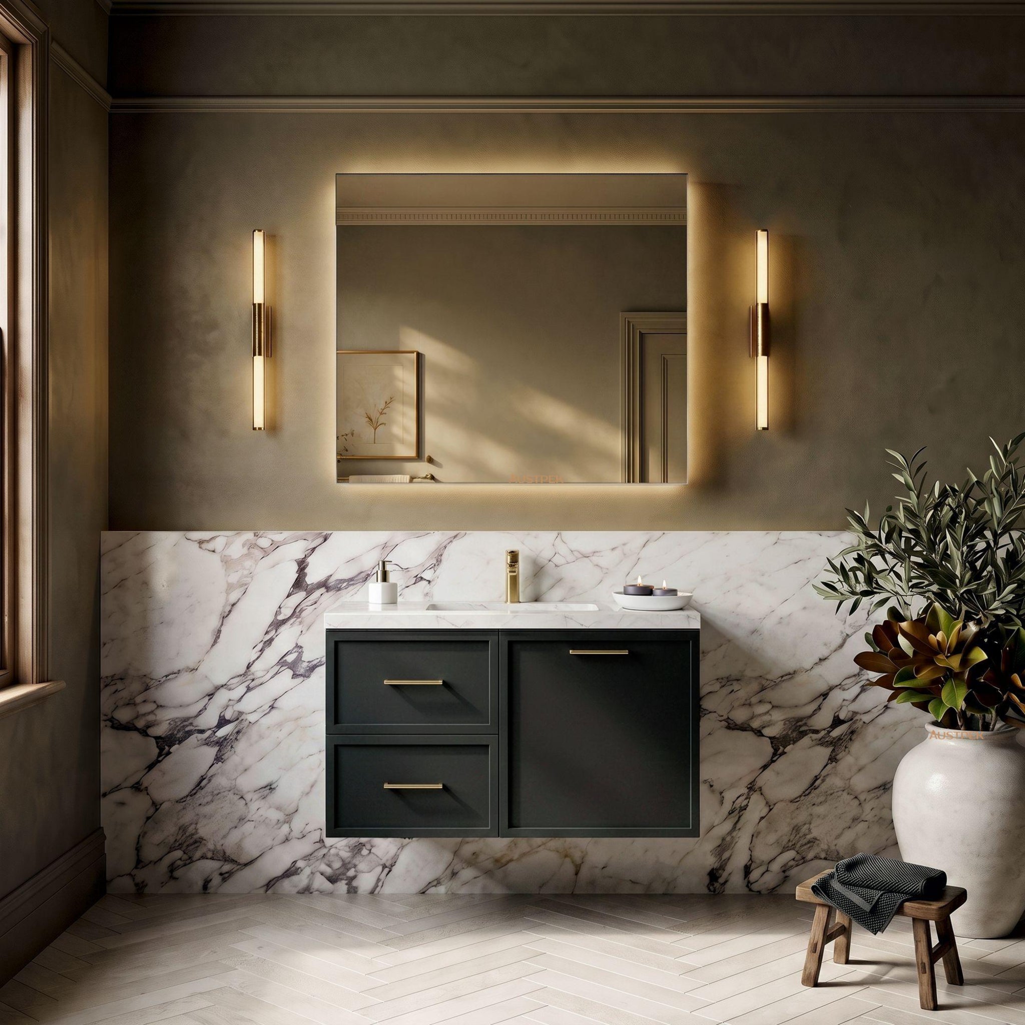 LUKKA KINGSLEY FEDERATION MATTE BLACK 900MM SINGLE BOWL WALL HUNG VANITY (AVAILABLE IN LEFT HAND DRAWER AND RIGHT HAND DRAWER)