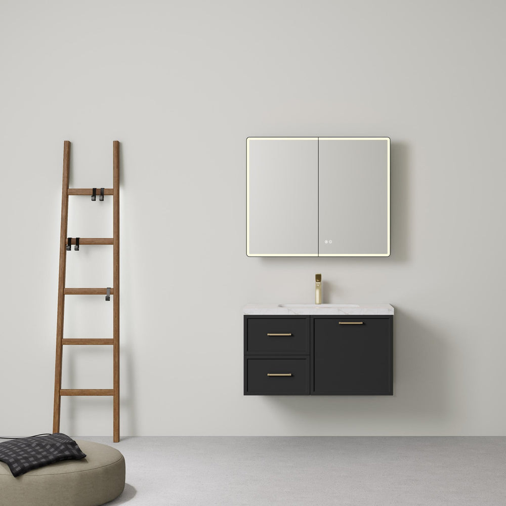 LUKKA KINGSLEY FEDERATION MATTE BLACK 900MM SINGLE BOWL WALL HUNG VANITY (AVAILABLE IN LEFT HAND DRAWER AND RIGHT HAND DRAWER)
