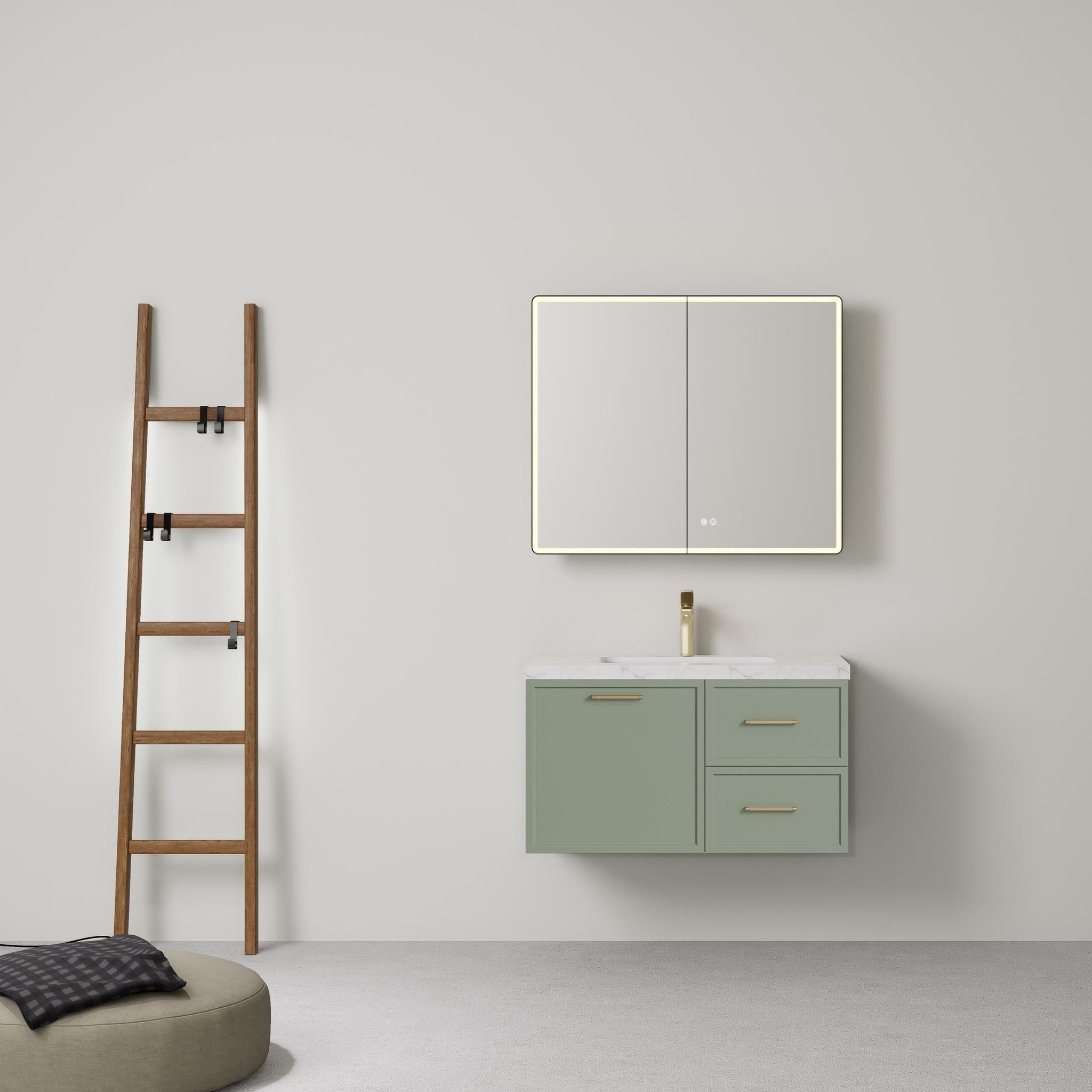LUKKA KINGSLEY FEDERATION OLIVE GREEN 900MM SINGLE BOWL WALL HUNG VANITY (AVAILABLE IN LEFT HAND DRAWER AND RIGHT HAND DRAWER)