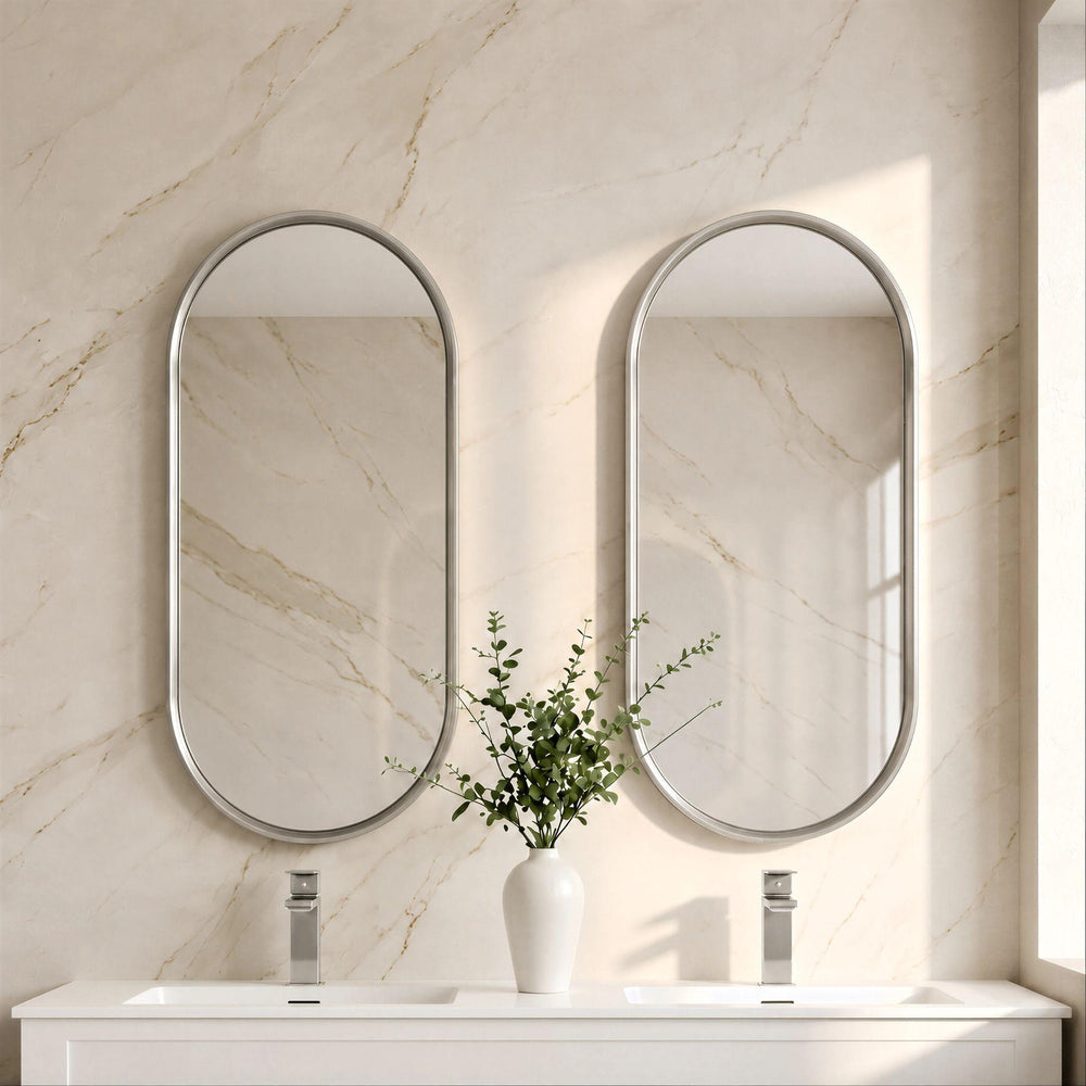 LUKKA ELLIPS OVAL FRAMED MIRROR BRUSHED NICKEL 450X900MM