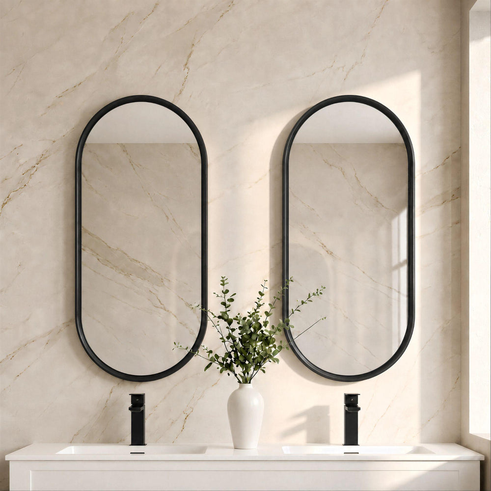 LUKKA ELLIPS OVAL FRAMED MIRROR MATTE BLACK 450X900MM