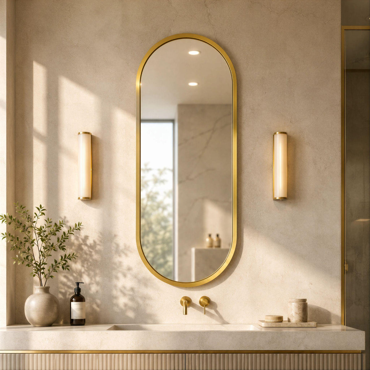 LUKKA ELLIPS OVAL FRAMED MIRROR BRUSHED GOLD 600X1500MM