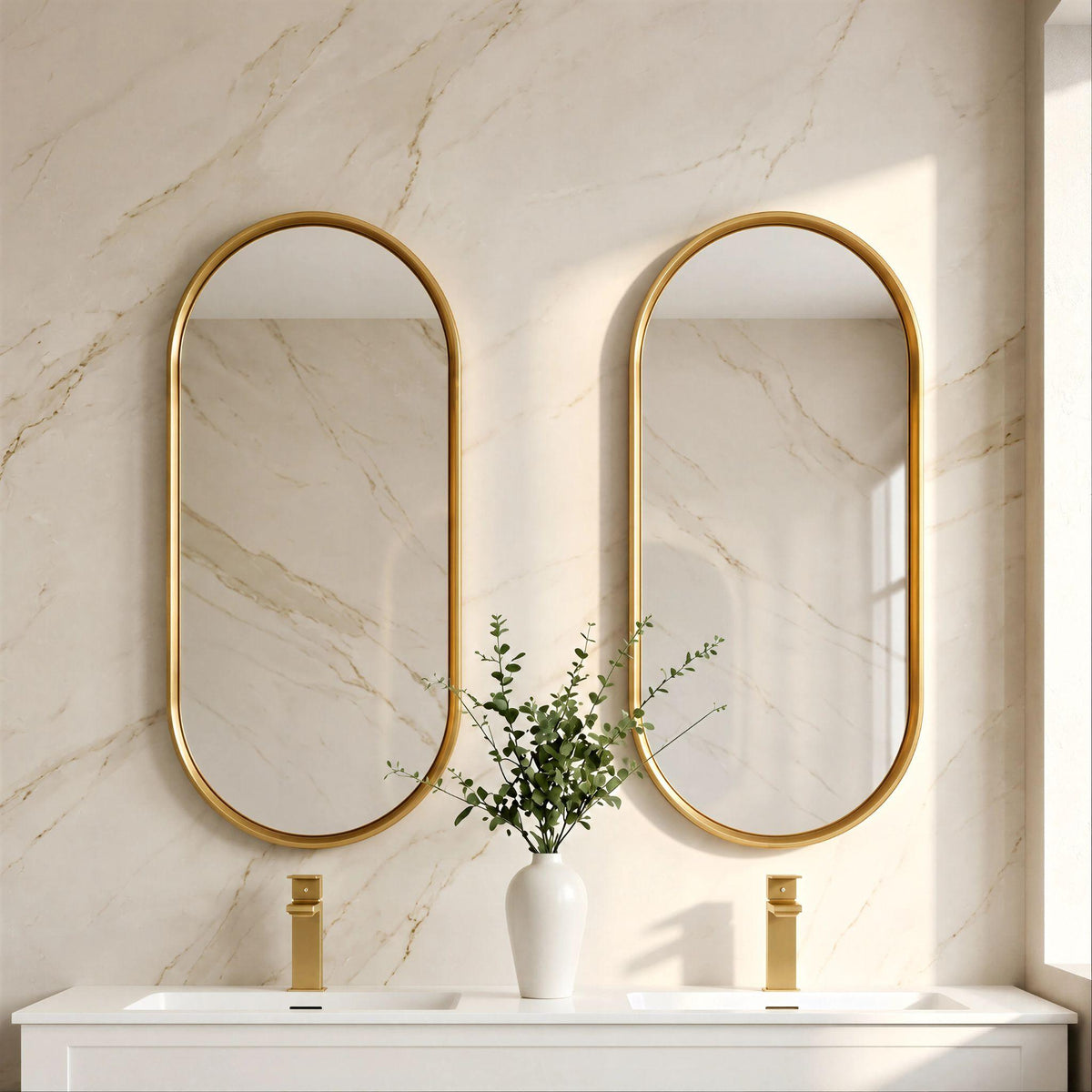 LUKKA ELLIPS OVAL FRAMED MIRROR BRUSHED GOLD 450X900MM