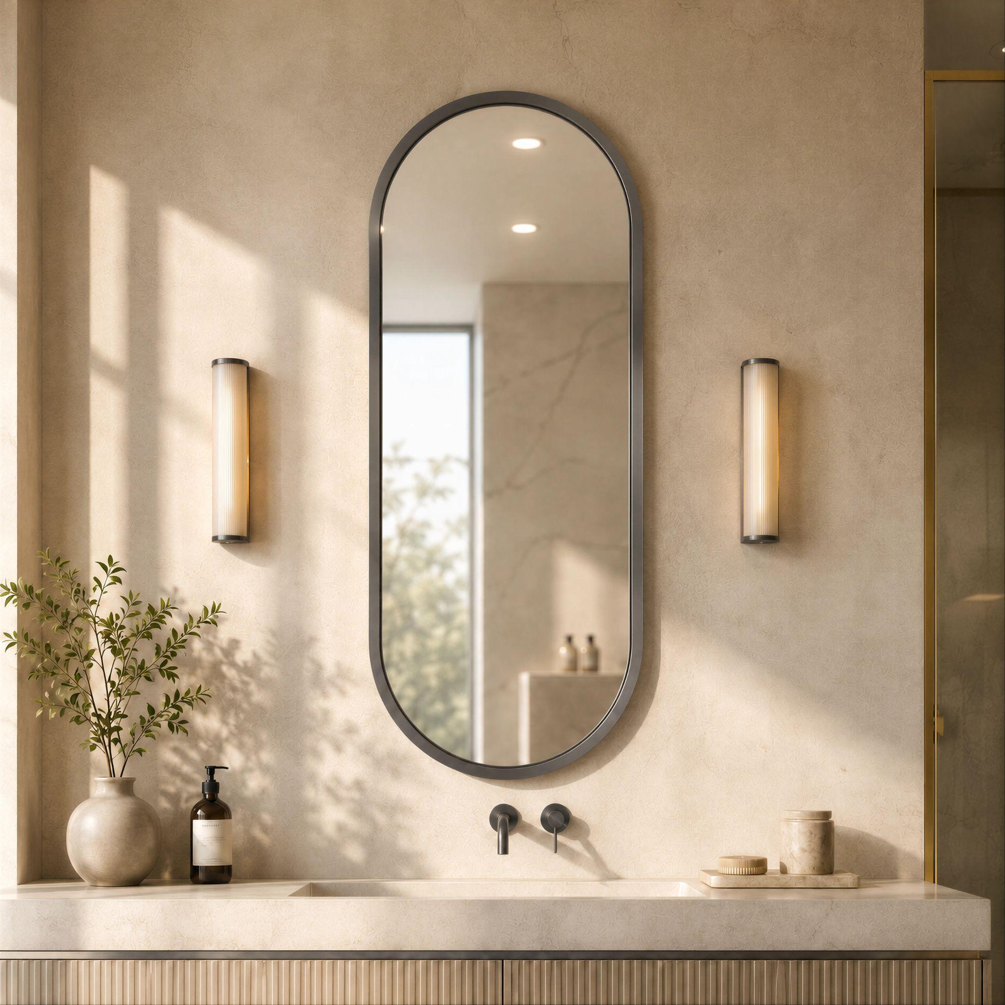 LUKKA ELLIPS OVAL FRAMED MIRROR GUN METAL 600X1500MM