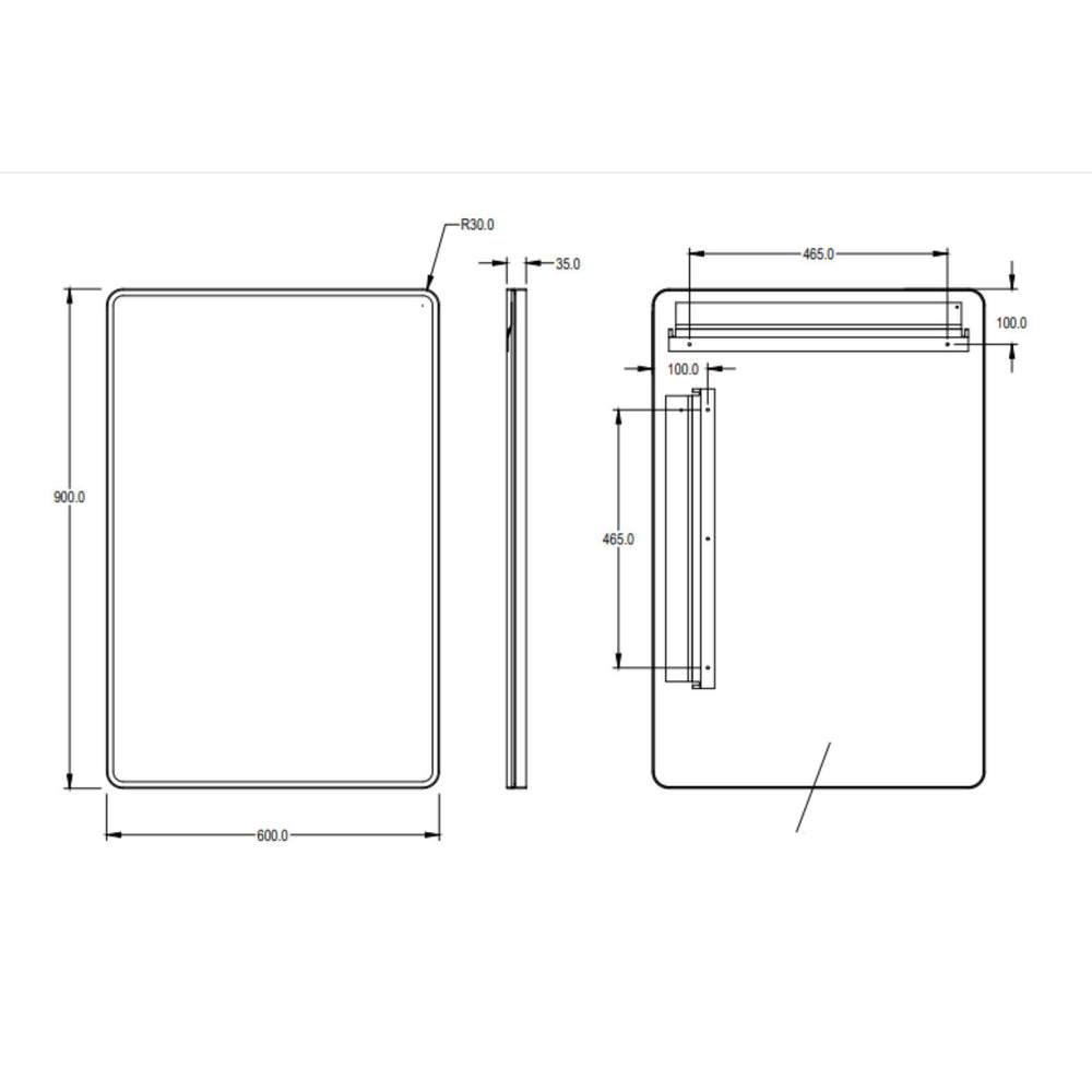 LUKKA RECTTA RECTANGULAR FRAMED MIRROR MATTE BLACK 600X900MM