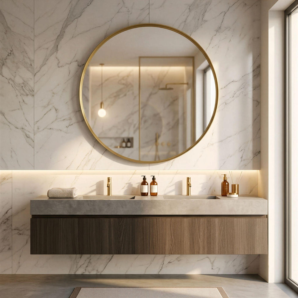 LUKKA ORBIS ROUND FRAMED MIRROR BRUSHED GOLD 900X900MM