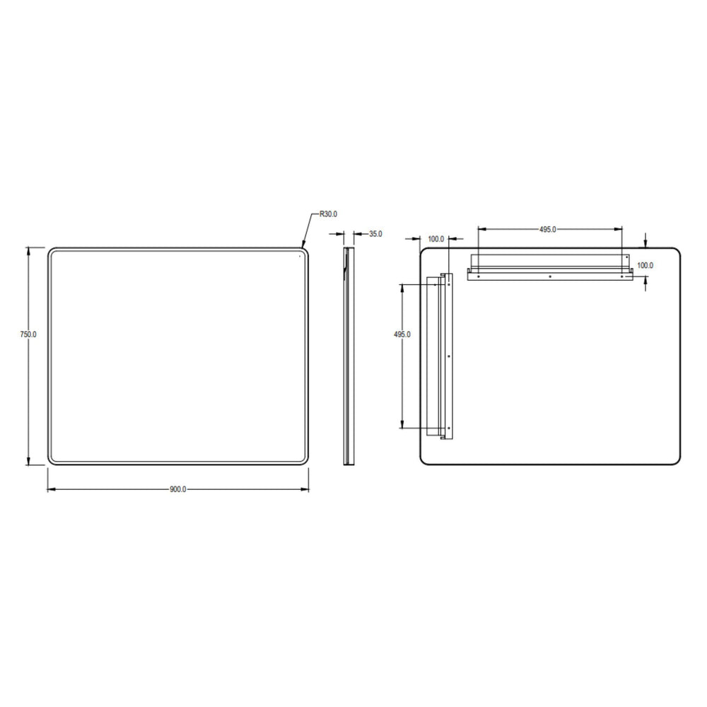 LUKKA RECTTA RECTANGULAR FRAMED MIRROR MATTE BLACK 900X750MM