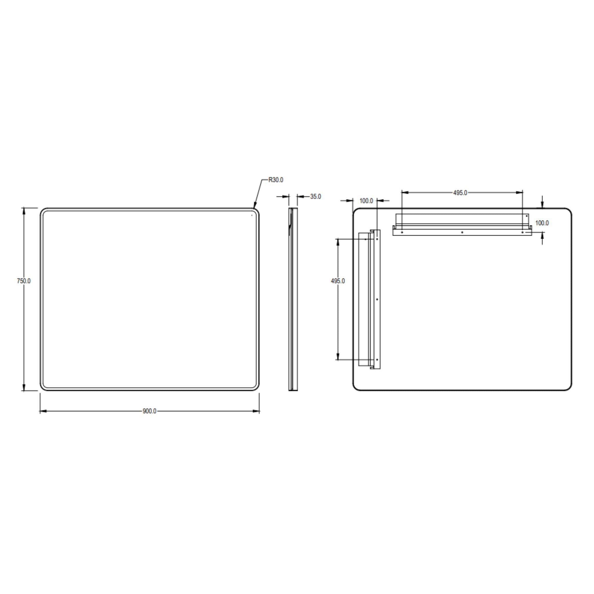 LUKKA RECTTA RECTANGULAR FRAMED MIRROR MATTE BLACK 900X750MM