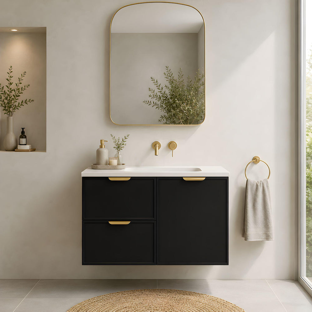 LUKKA MADURA FEDERATION MATTE BLACK 900MM SINGLE BOWL WALL HUNG VANITY (AVAILABLE IN LEFT AND RIGHT HAND DRAWER)