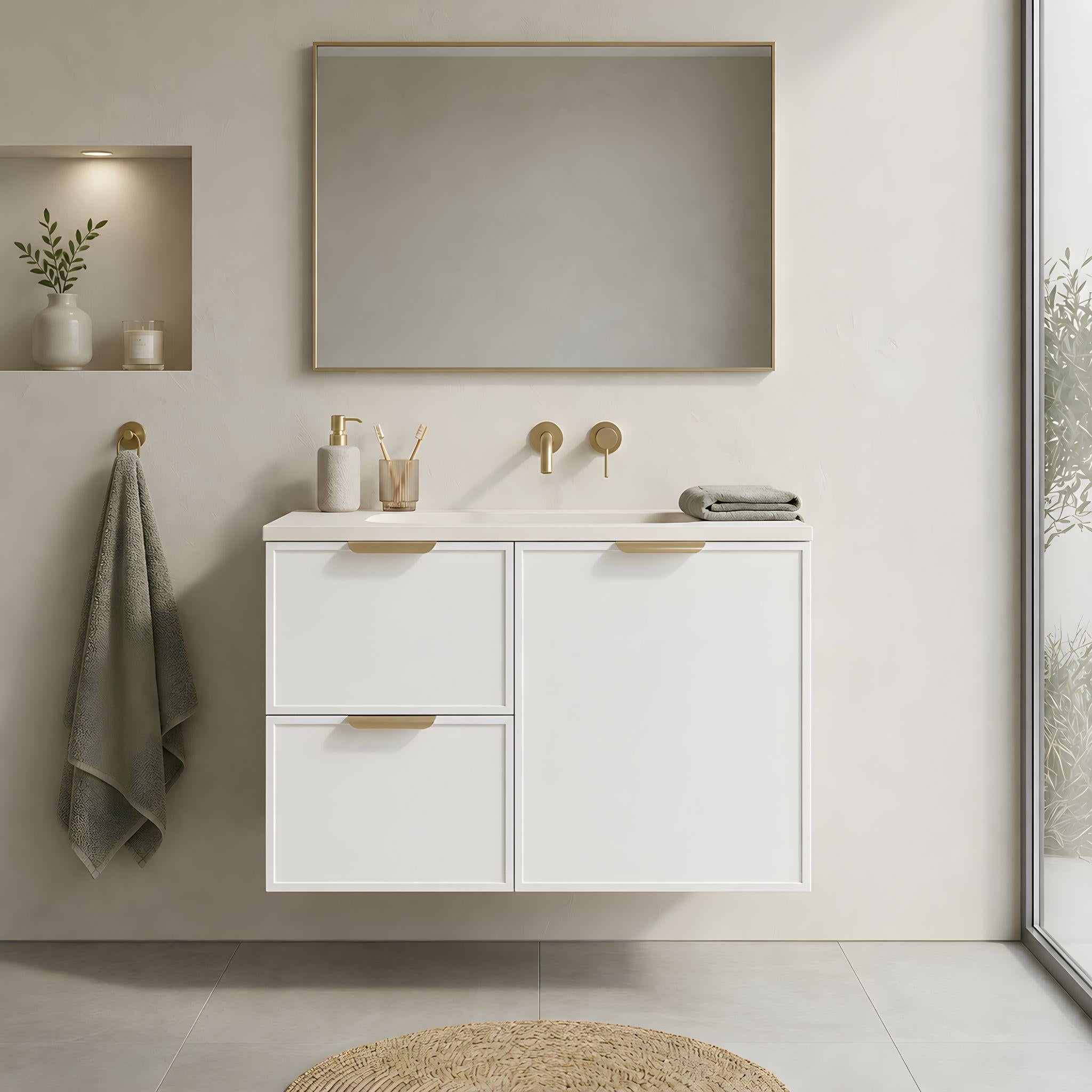 LUKKA MADURA FEDERATION MATTE WHITE 900MM SINGLE BOWL WALL HUNG VANITY (AVAILABLE IN LEFT AND RIGHT HAND DRAWER)