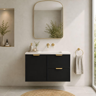 LUKKA MADURA FEDERATION MATTE BLACK 900MM SINGLE BOWL WALL HUNG VANITY (AVAILABLE IN LEFT AND RIGHT HAND DRAWER)