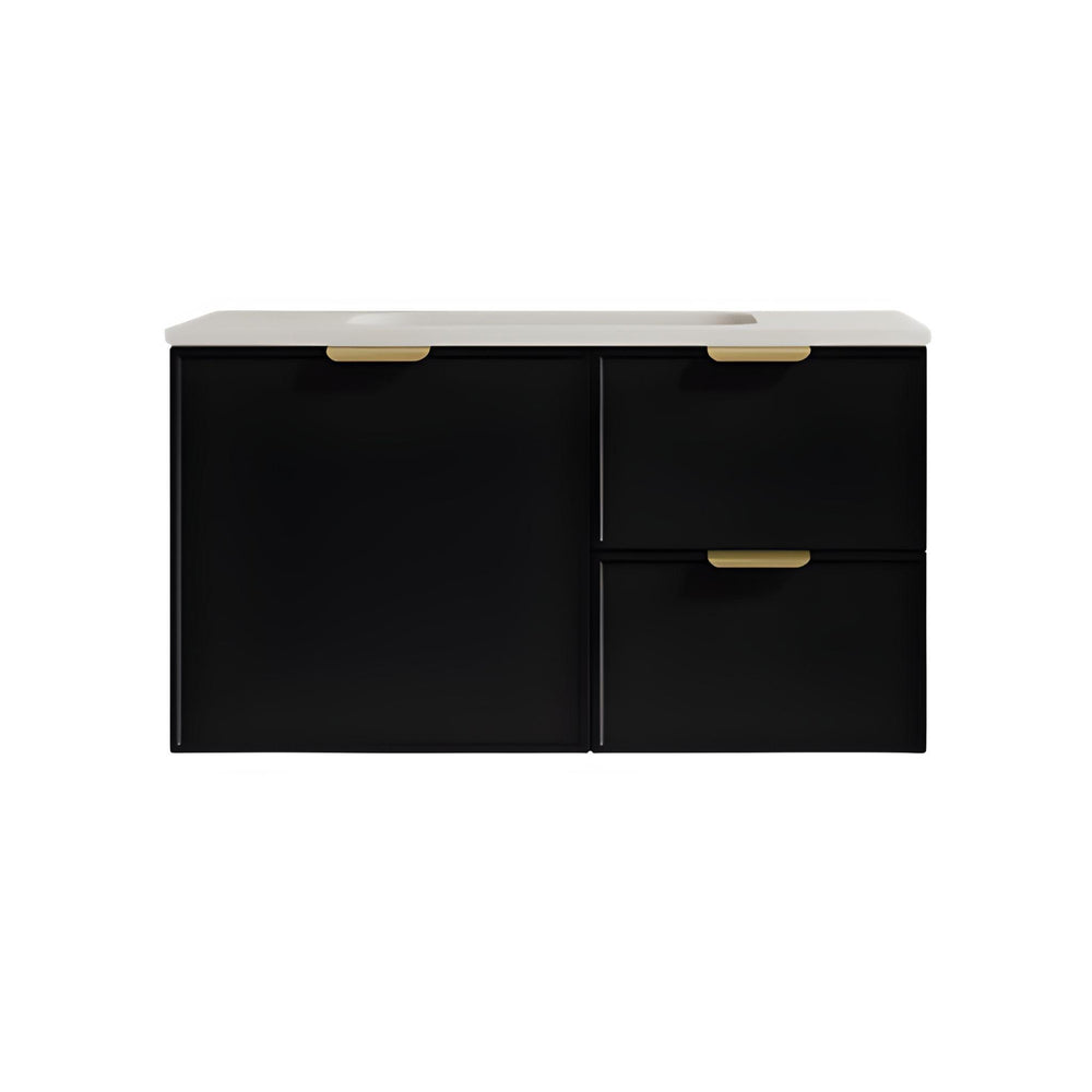 LUKKA MADURA FEDERATION MATTE BLACK 900MM SINGLE BOWL WALL HUNG VANITY (AVAILABLE IN LEFT AND RIGHT HAND DRAWER)