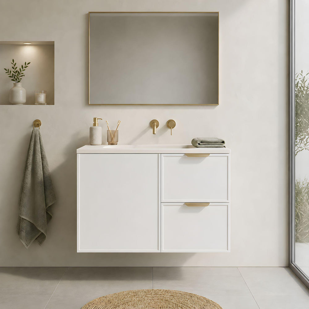 LUKKA MADURA FEDERATION MATTE WHITE 900MM SINGLE BOWL WALL HUNG VANITY (AVAILABLE IN LEFT AND RIGHT HAND DRAWER)