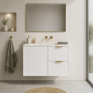 LUKKA MADURA FEDERATION MATTE WHITE 900MM SINGLE BOWL WALL HUNG VANITY (AVAILABLE IN LEFT AND RIGHT HAND DRAWER)