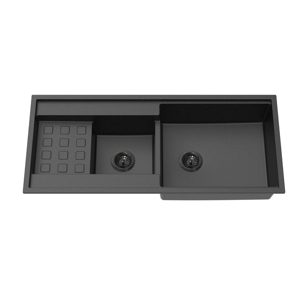 LUKKA GABRIO GRANITE DOUBLE BOWL SINK WITH DRAINER MATTE BLACK 1160MM
