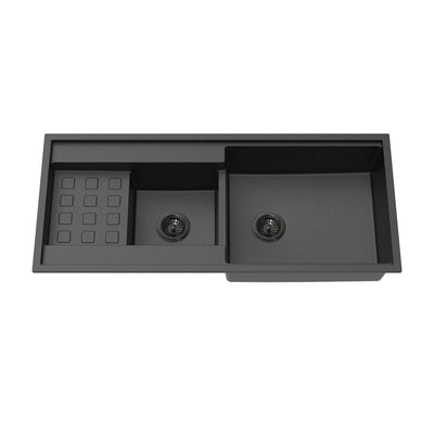 LUKKA GABRIO GRANITE DOUBLE BOWL SINK WITH DRAINER MATTE BLACK 1160MM