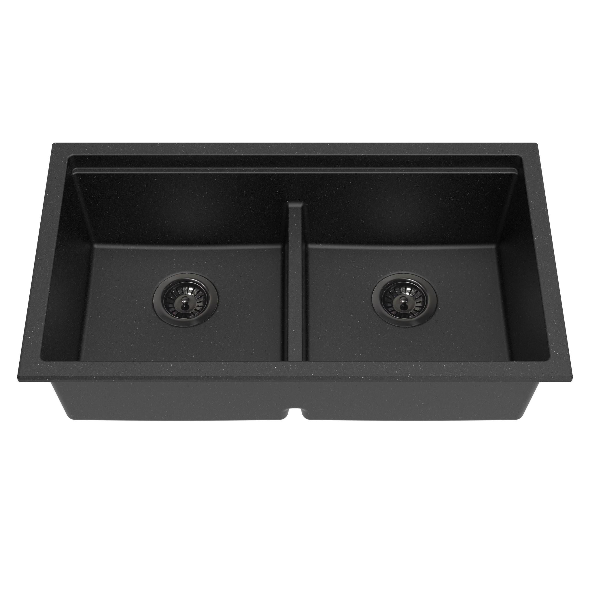LUKKA GABRIO GRANITE DOUBLE BOWL SINK WITH DRAINER MATTE BLACK 825MM