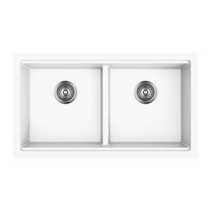 LUKKA GABRIO GRANITE DOUBLE BOWL SINK WITH DRAINER ARTIC WHITE 825MM