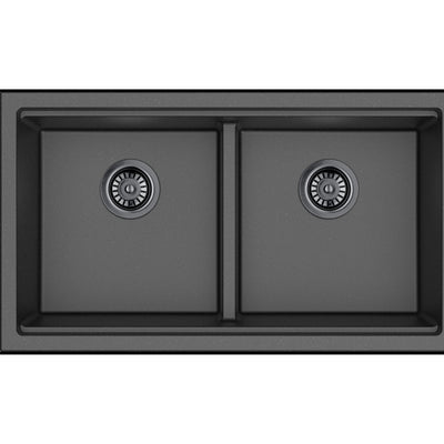 LUKKA GABRIO GRANITE DOUBLE BOWL SINK WITH DRAINER MATTE BLACK 825MM