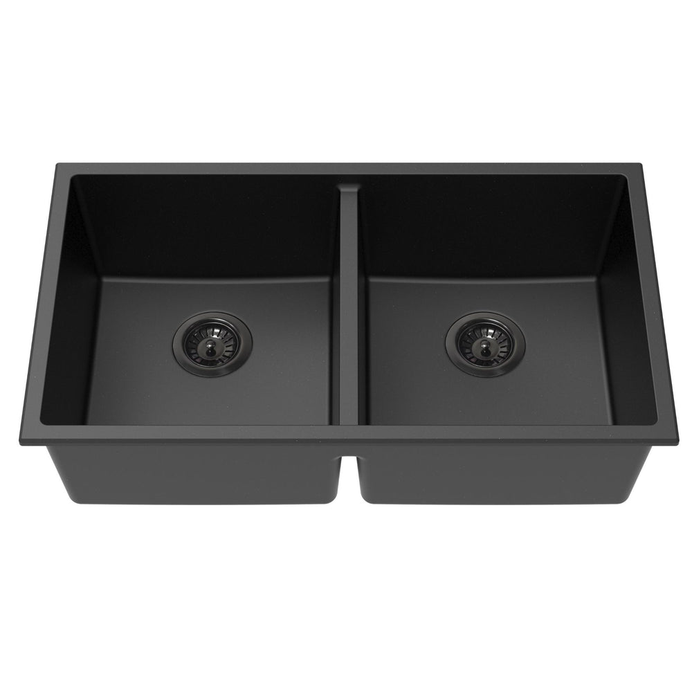 LUKKA CRETE GRANITE DOUBLE BOWL KITCHEN SINK MATTE BLACK 762MM