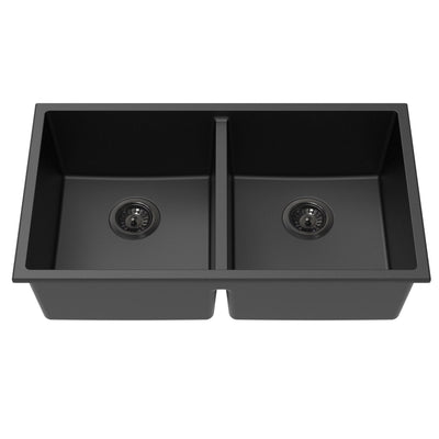 LUKKA CRETE GRANITE DOUBLE BOWL KITCHEN SINK MATTE BLACK 762MM