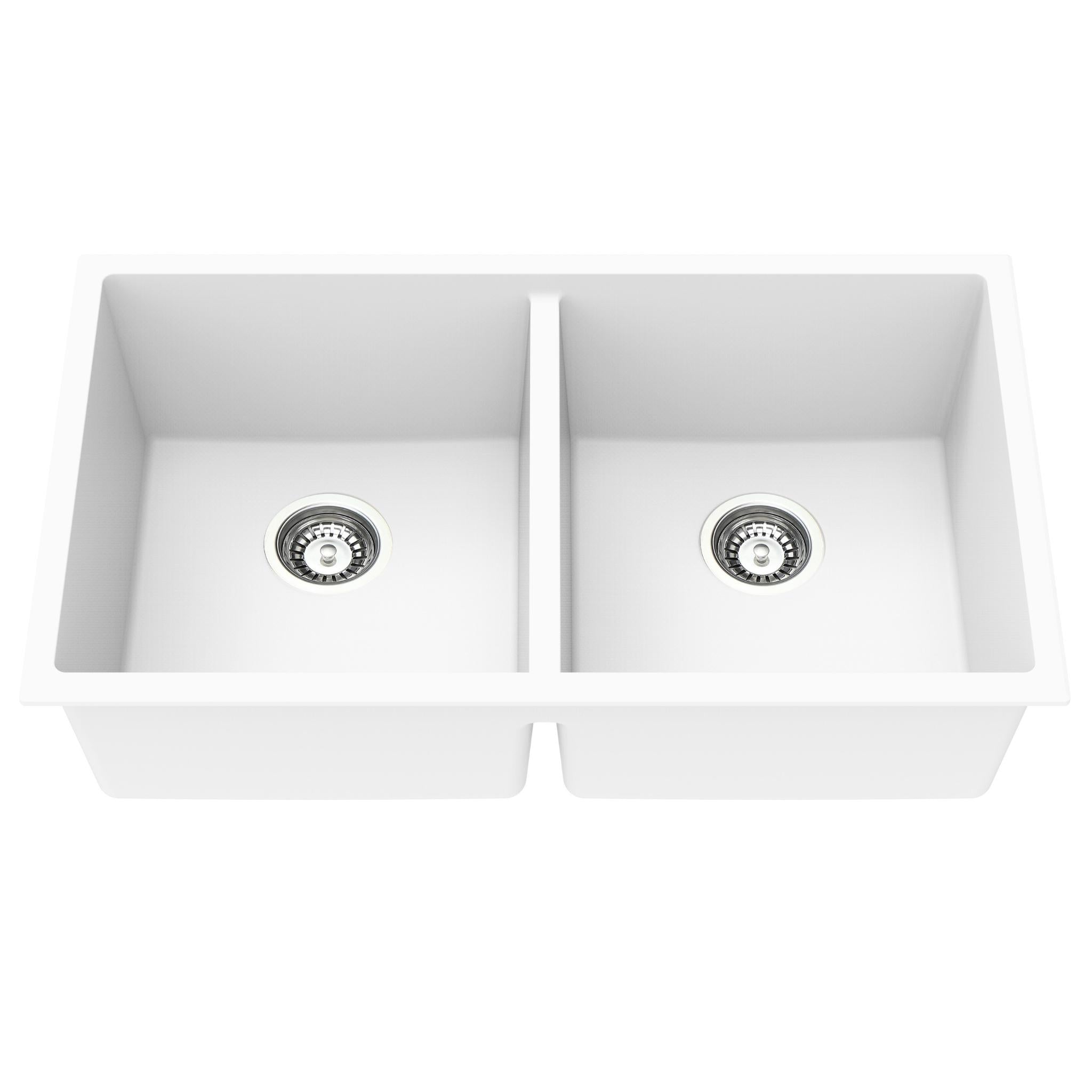 LUKKA CRETE GRANITE DOUBLE BOWL KITCHEN SINK ARIC WHITE 813MM