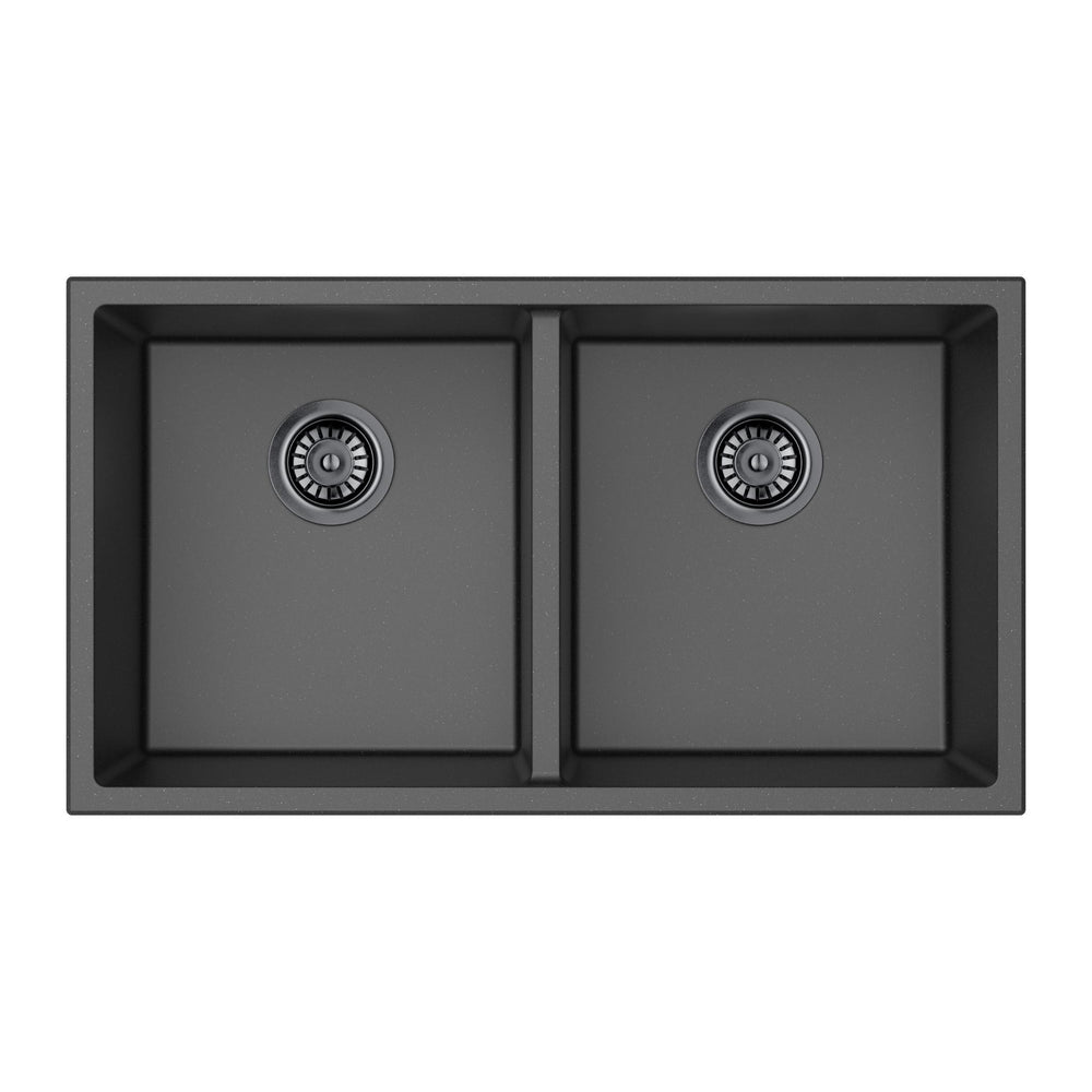 LUKKA CRETE GRANITE DOUBLE BOWL KITCHEN SINK MATTE BLACK 813MM