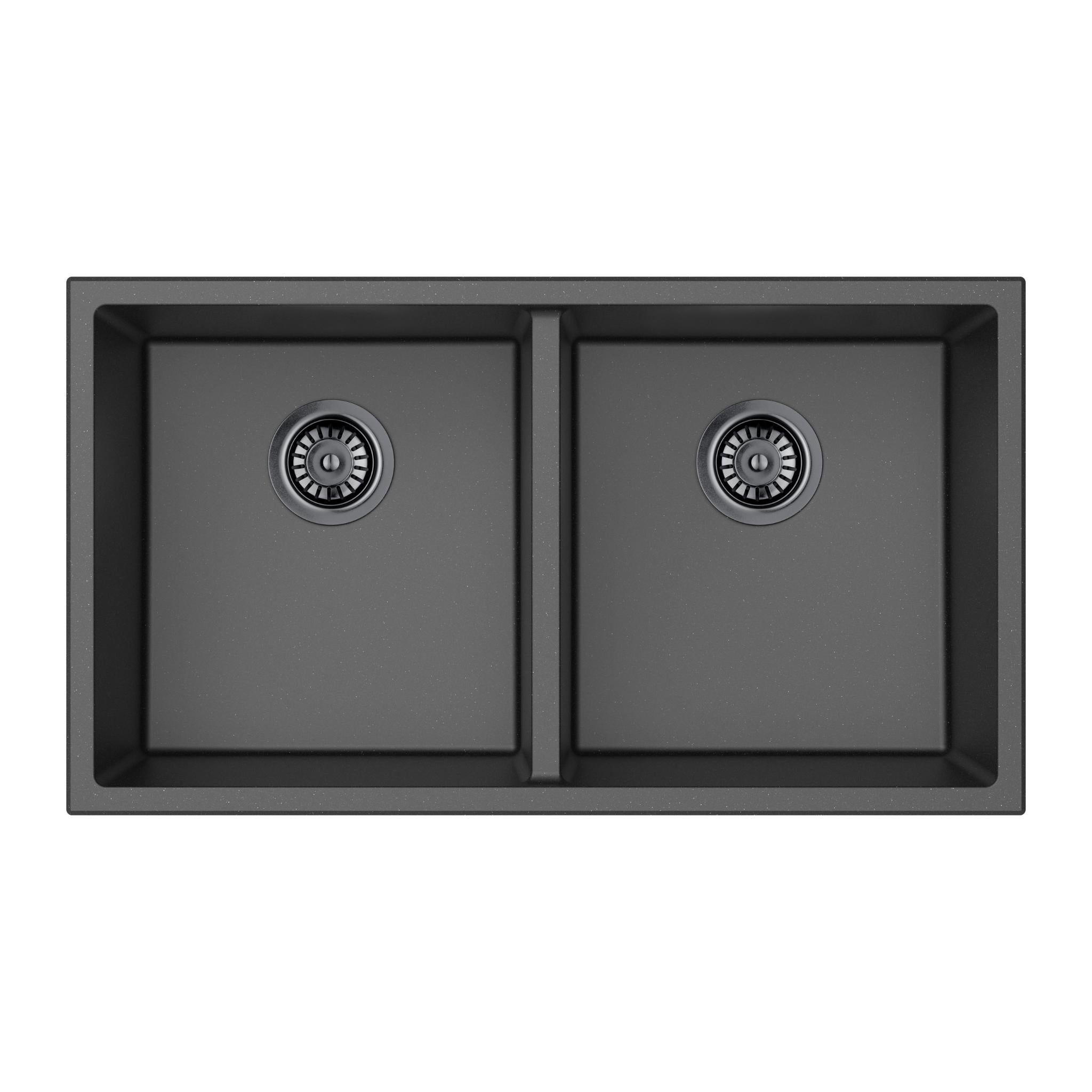 LUKKA CRETE GRANITE DOUBLE BOWL KITCHEN SINK MATTE BLACK 813MM