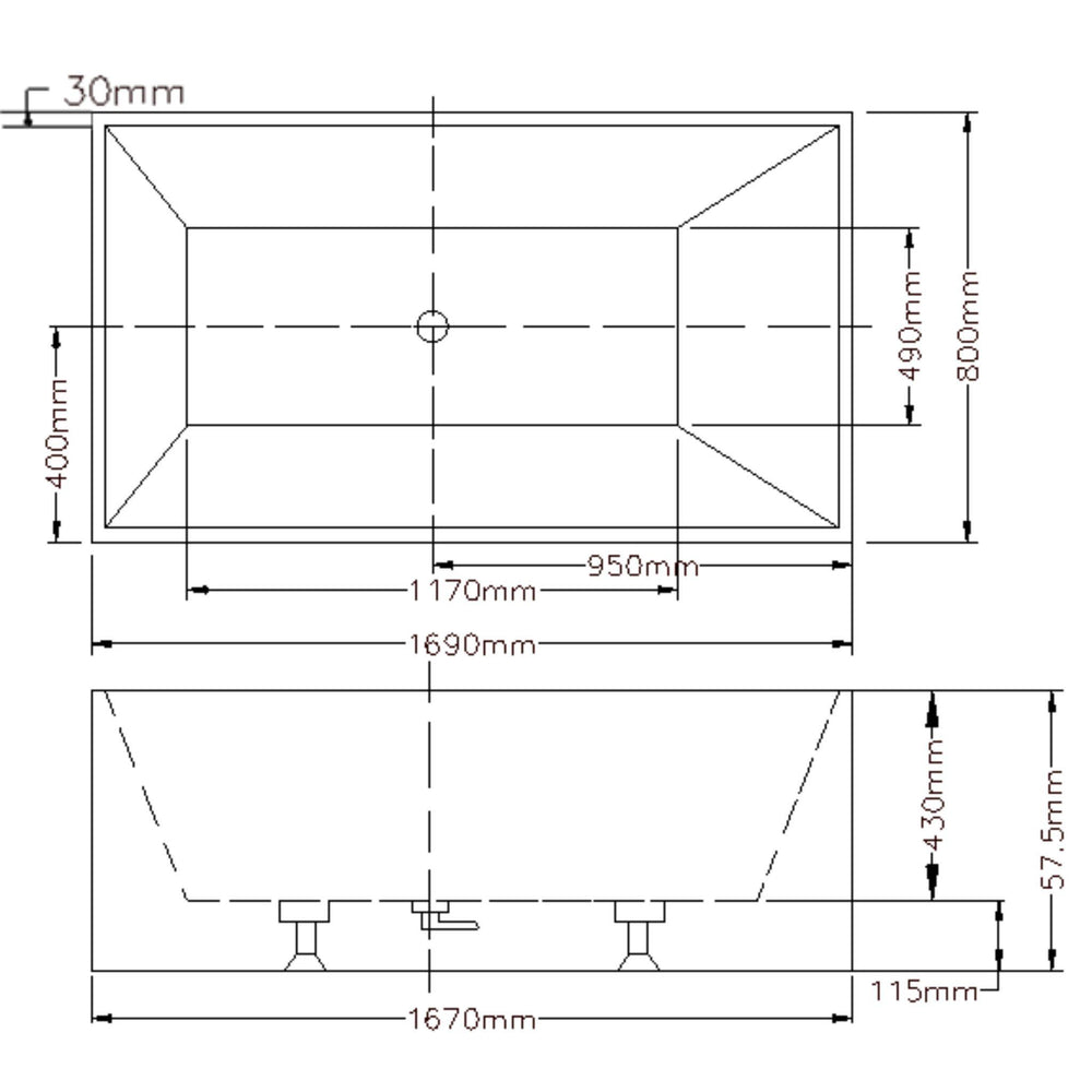 LUKKA KLIFF MULTIFIT FREESTANDING BATHTUB GLOSS WHITE (AVAILABLE IN 1400MM, 1480MM AND 1690MM)