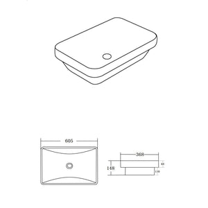 LUKKA KLIFF SEMI INSET BASIN GLOSS WHITE 605MM