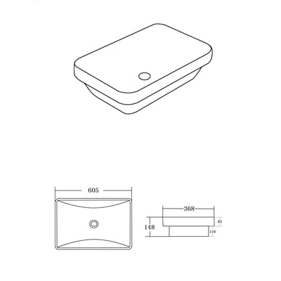 LUKKA KLIFF SEMI INSET BASIN GLOSS WHITE 605MM