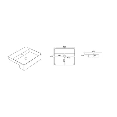 LUKKA KLIFF SEMI RECESSED BASIN GLOSS WHITE 502MM