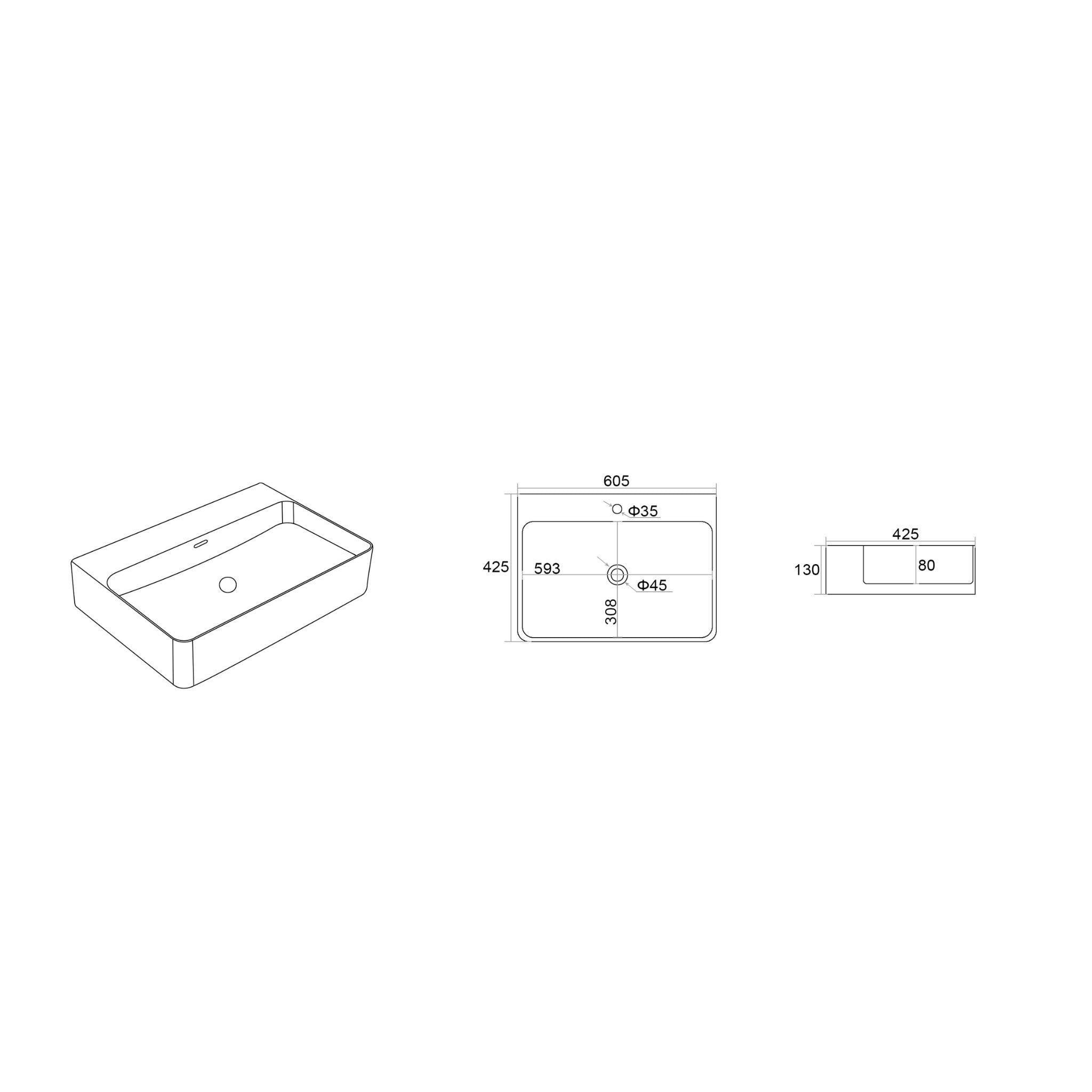 LUKKA KLIFF WALL HUNG / ABOVE COUNTER BASIN GLOSS WHITE 605MM