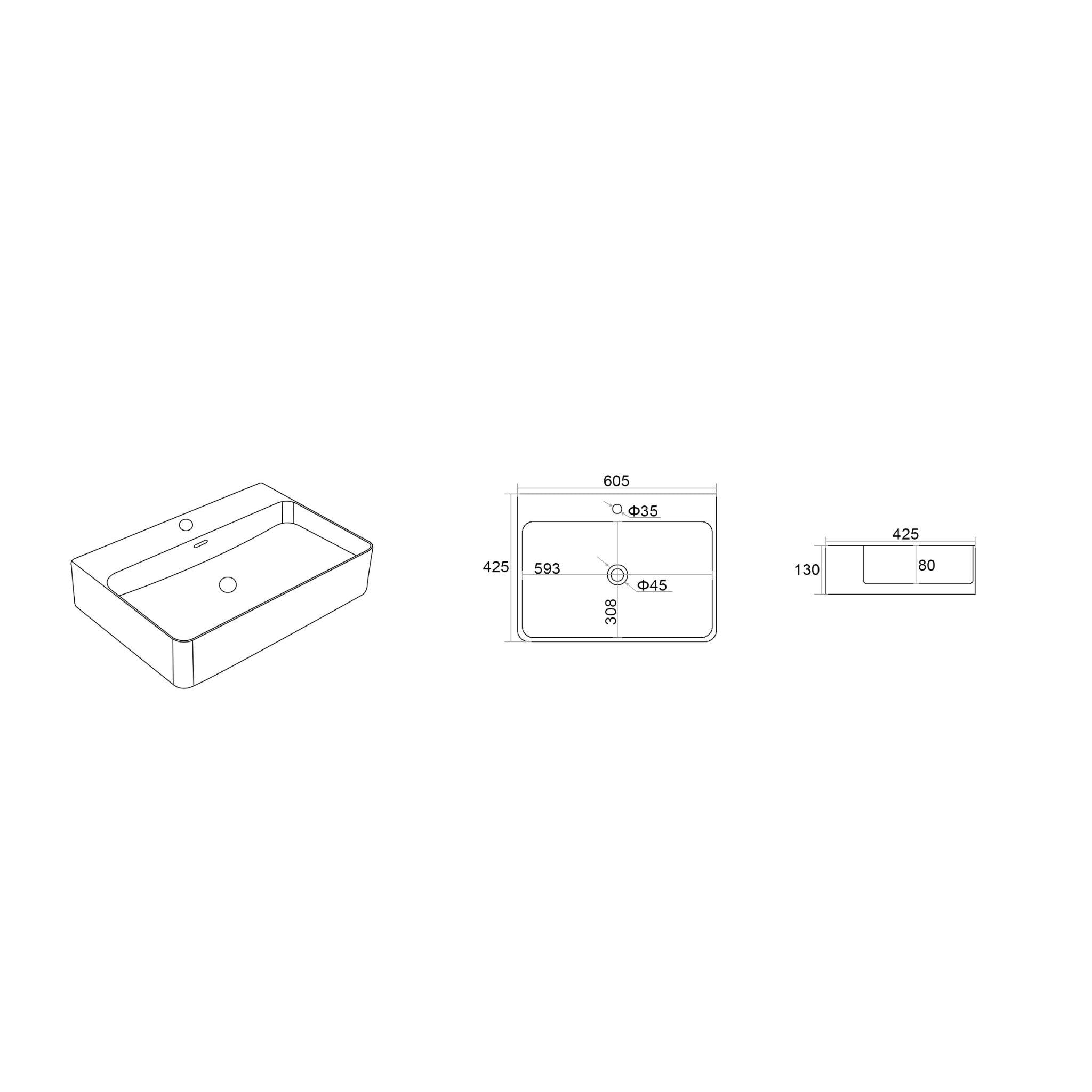 LUKKA KLIFF WALL HUNG / ABOVE COUNTER BASIN GLOSS WHITE 605MM