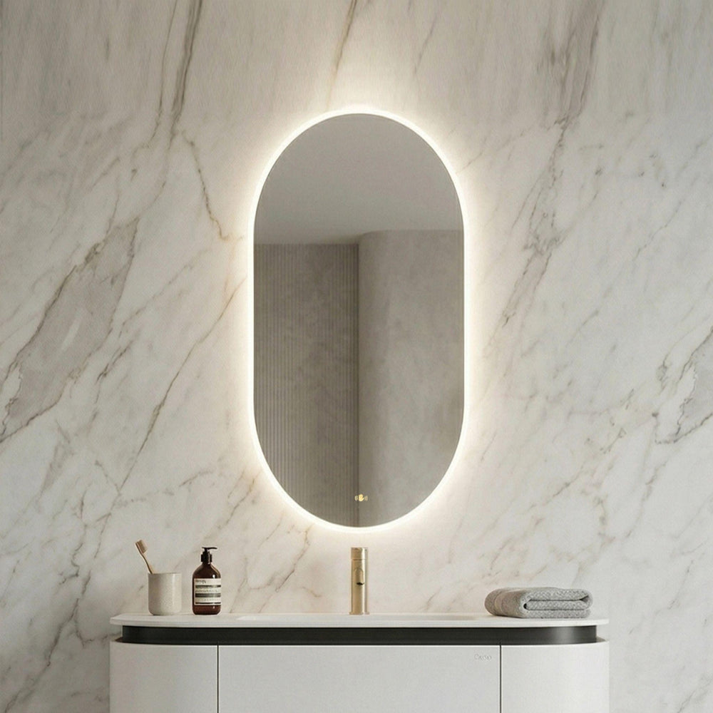 LUKKA ELLIPS OVAL FRAMELESS PENCIL EDGE BACK-LIT LED MIRROR 600X900MM