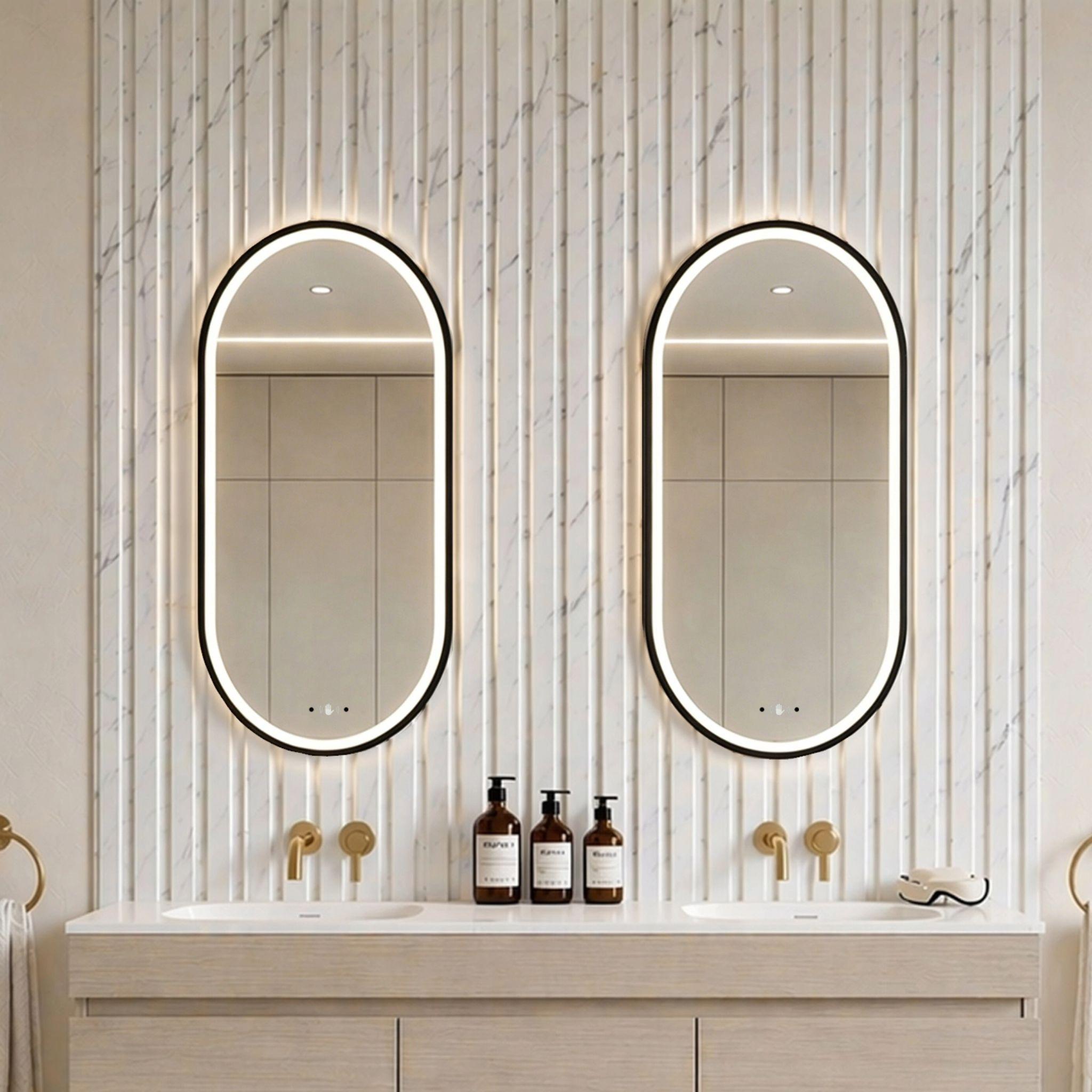 LUKKA ELLIPS OVAL FRAMED LED MIRROR MATTE BLACK 450X900MM