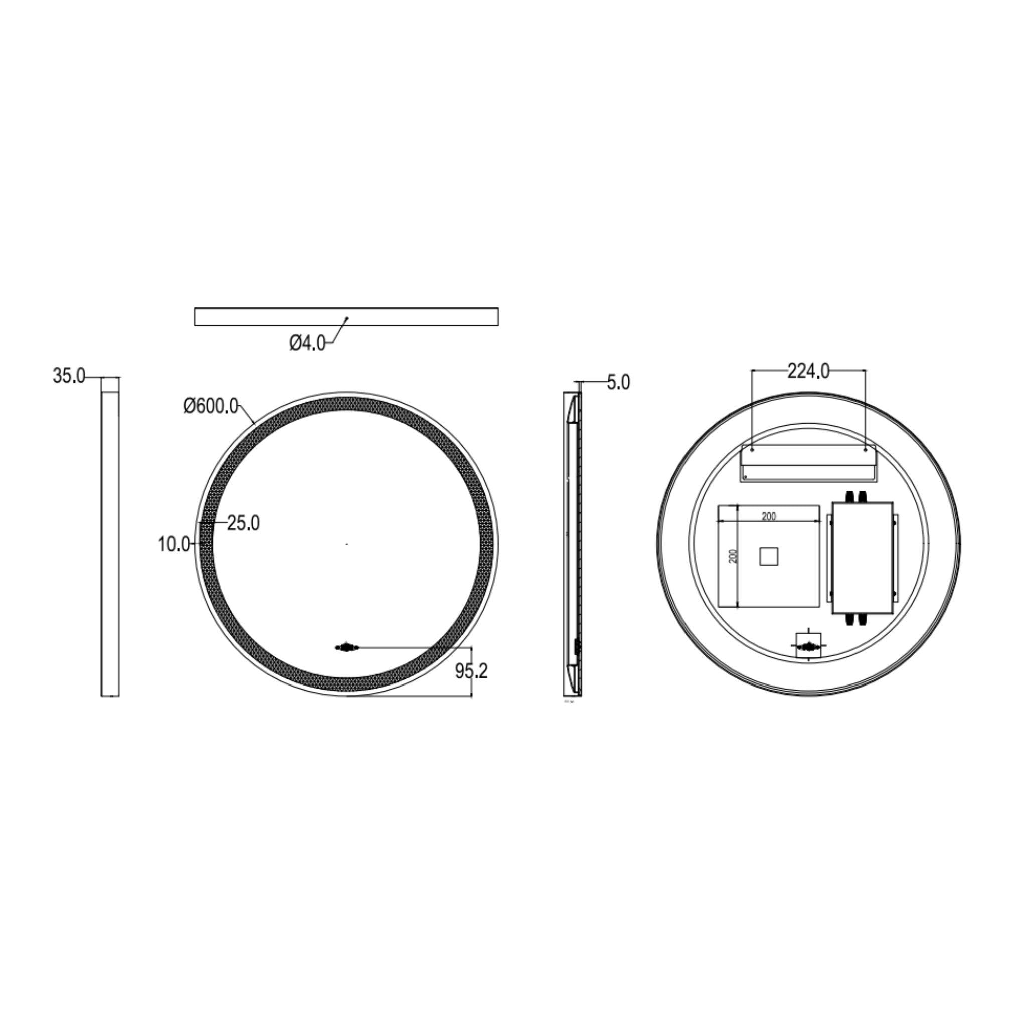 LUKKA ORBIS ROUND FRAMED LED MIRROR GUN METAL 600X600MM
