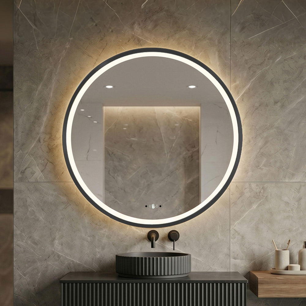 LUKKA ORBIS ROUND FRAMED LED MIRROR MATTE BLACK 600X600MM