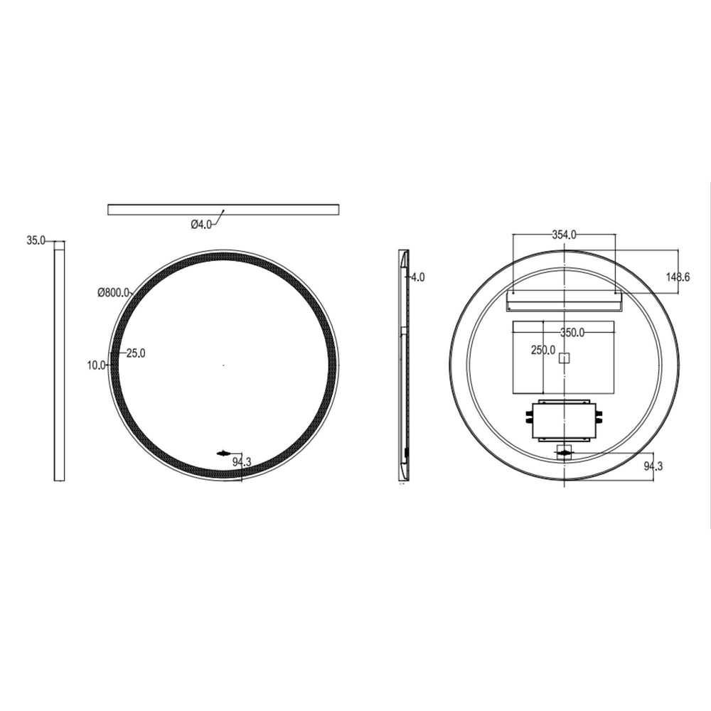 LUKKA ORBIS ROUND FRAMED LED MIRROR BRUSHED NICKEL 800X800MM