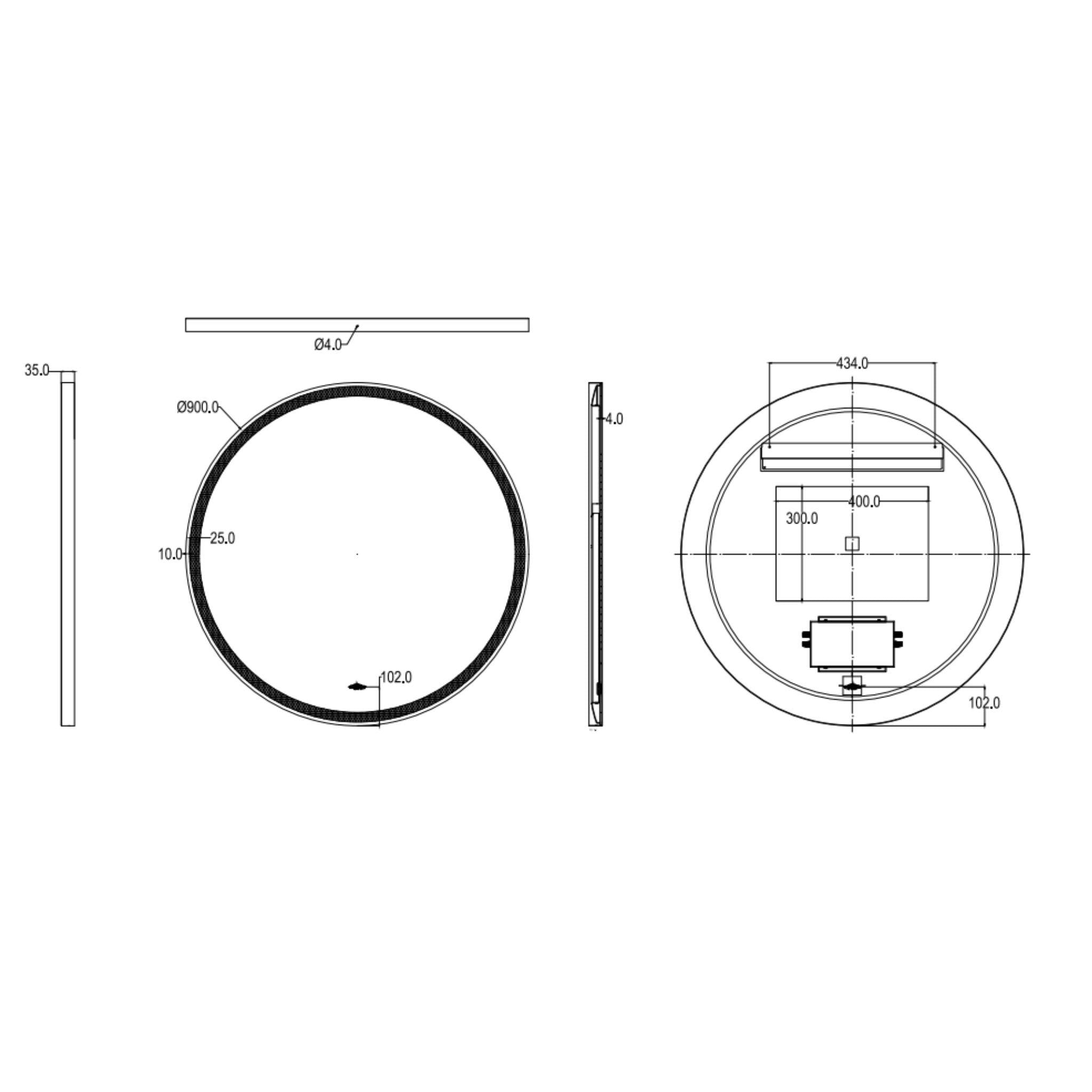 LUKKA ORBIS ROUND FRAMED LED MIRROR MATTE BLACK 900X900MM